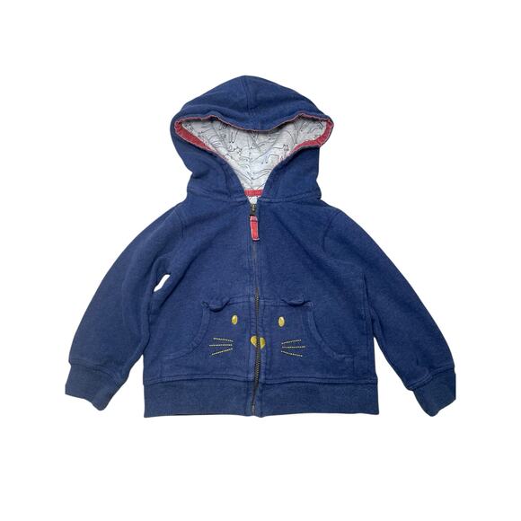 Mini Boden Girl 2-3 Toddler Navy Blue Hooded Zip Up Jacket Kitty Cat Pocket - Picture 1 of 11